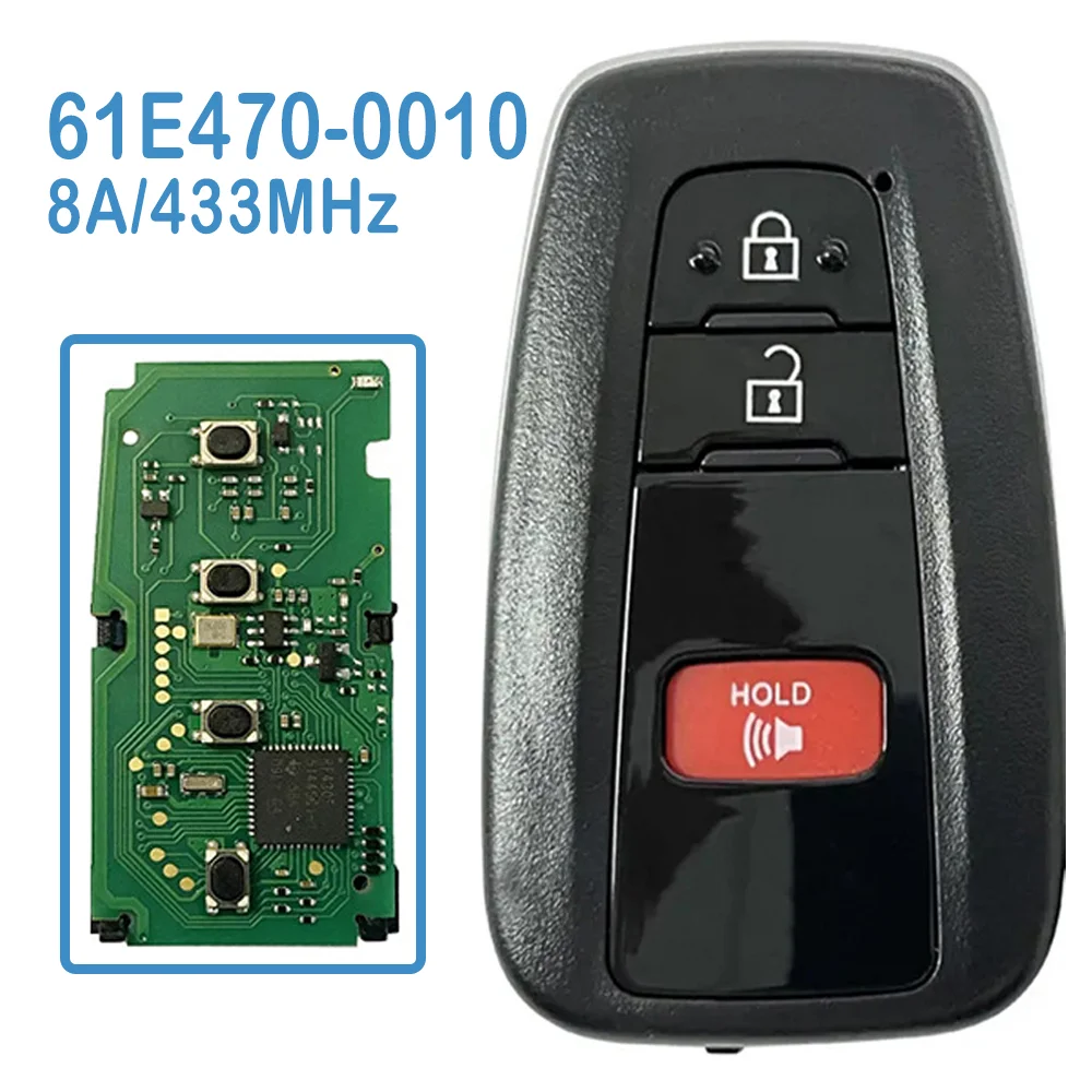 

61E470-0010 Auto Smart Remote 3 Buttons MOZBR1ET 433MHz 8A Chip BR2EX Replace Car Key For Toyota C-HR 2018 2019