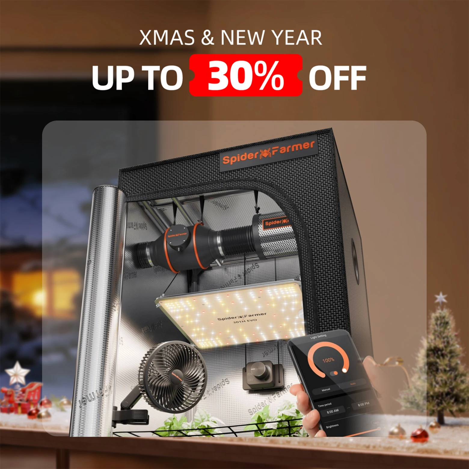 

Spider Farmer 70x70x160cm GrowBox Complete Kit W/SF1000 EVO Full Spectrum LED 6" Clip-Ventilator 4" Grow Ventilator