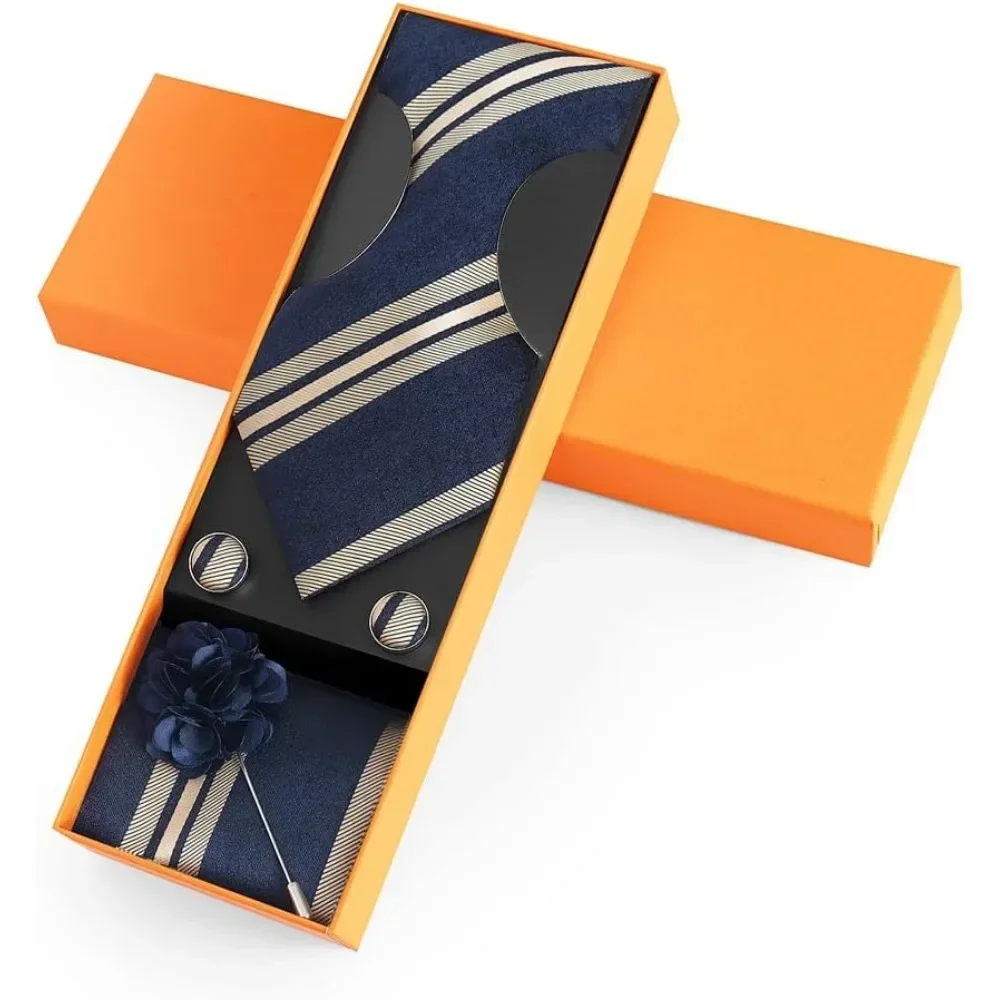 Ties Set Men Mixed Color Necktie Handkerchief Cufflinks Brooch 3.15 Formal