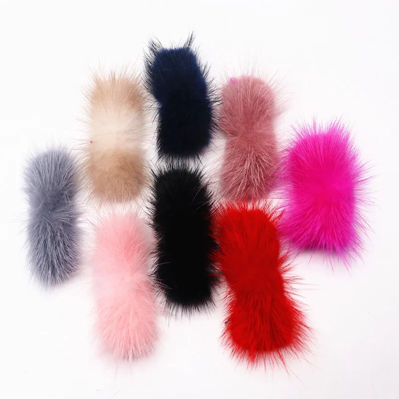 2-3cm*6-7cm Real Mink Pompoms Bowknot Fur Pompom for Sewing on Knitted Scarf Hats Fur Patches Diy Crafts Hair Accessories