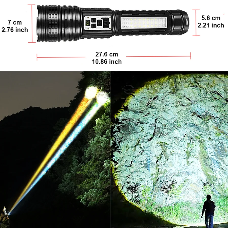 2025 Most Powerful LED Flashlight Strong Light 2*500W High Power Tactical Torch Rechargeable Light Long Shot 3km Camping Lantren