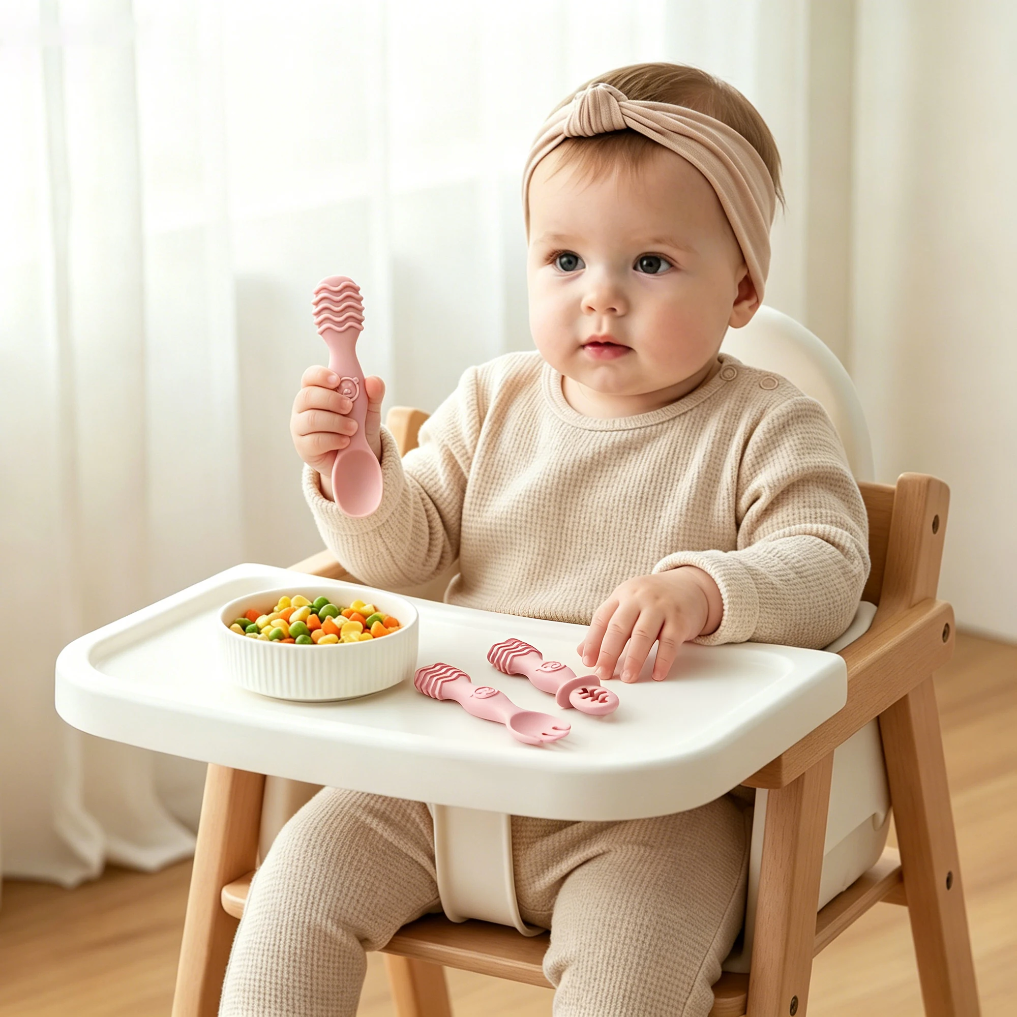 2pcs Baby Spoon & Fork Set, Food Grade BPA-Free Silicone, Easy-Grip Tableware for Boys & Girls, Essential Baby Supply