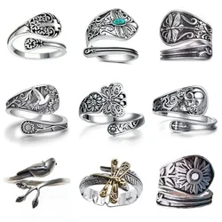Vintage Butterfly Dragonfly Sunflower Pattern Adjustable Ring Women Simple Creative Party Personalized Jewelry Accessories