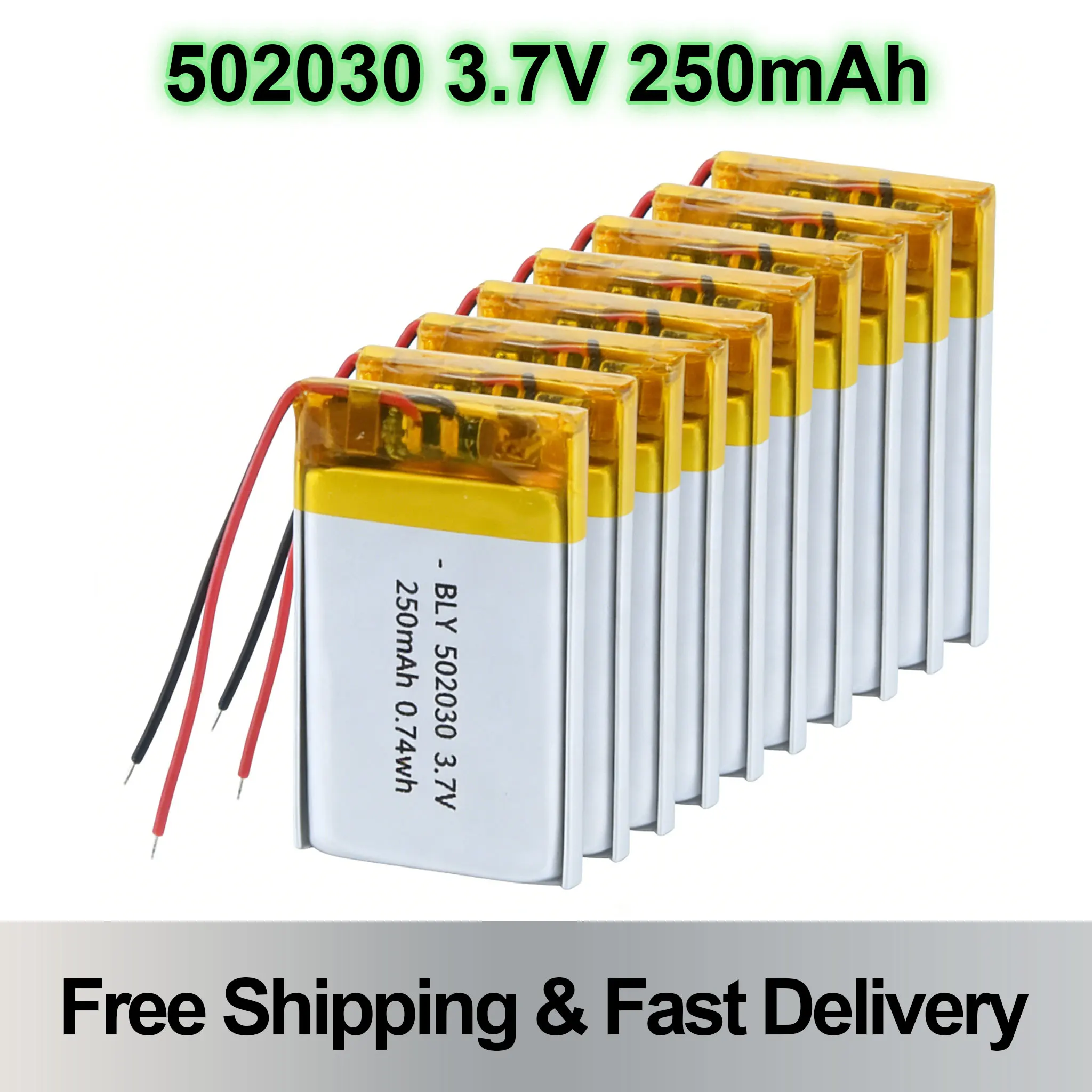 

3.7V 250mAh 502030 052030 Li Polymer Rechargeable Battery Compact Lipo Cell for Toys LED Lamps Bluetooth Speaker Beauty Tools