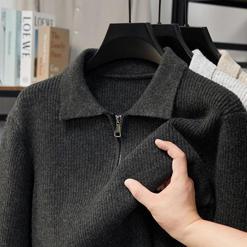 Suéter de punto de media cremallera con solapa de lujo de alta gama para hombre Otoño Invierno nuevo jersey Simple suave suéter para ir al trabajo de negocios ropa para hombre