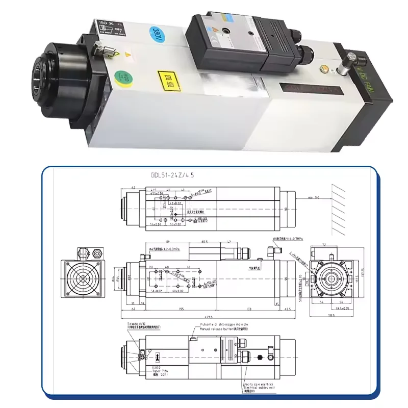 HQD 4.5KW ATC Spindle Air Cooled Cooling GDL51-24Z/4.5 Spindle Moter with ISO30 220v 380v Optional