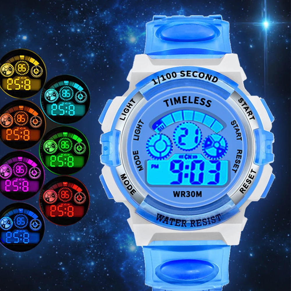 Kids Electronic Watches Color Luminous Dial Life Waterproof Multi Function Luminous Aalarm Clocks Watch For Boys And Girls