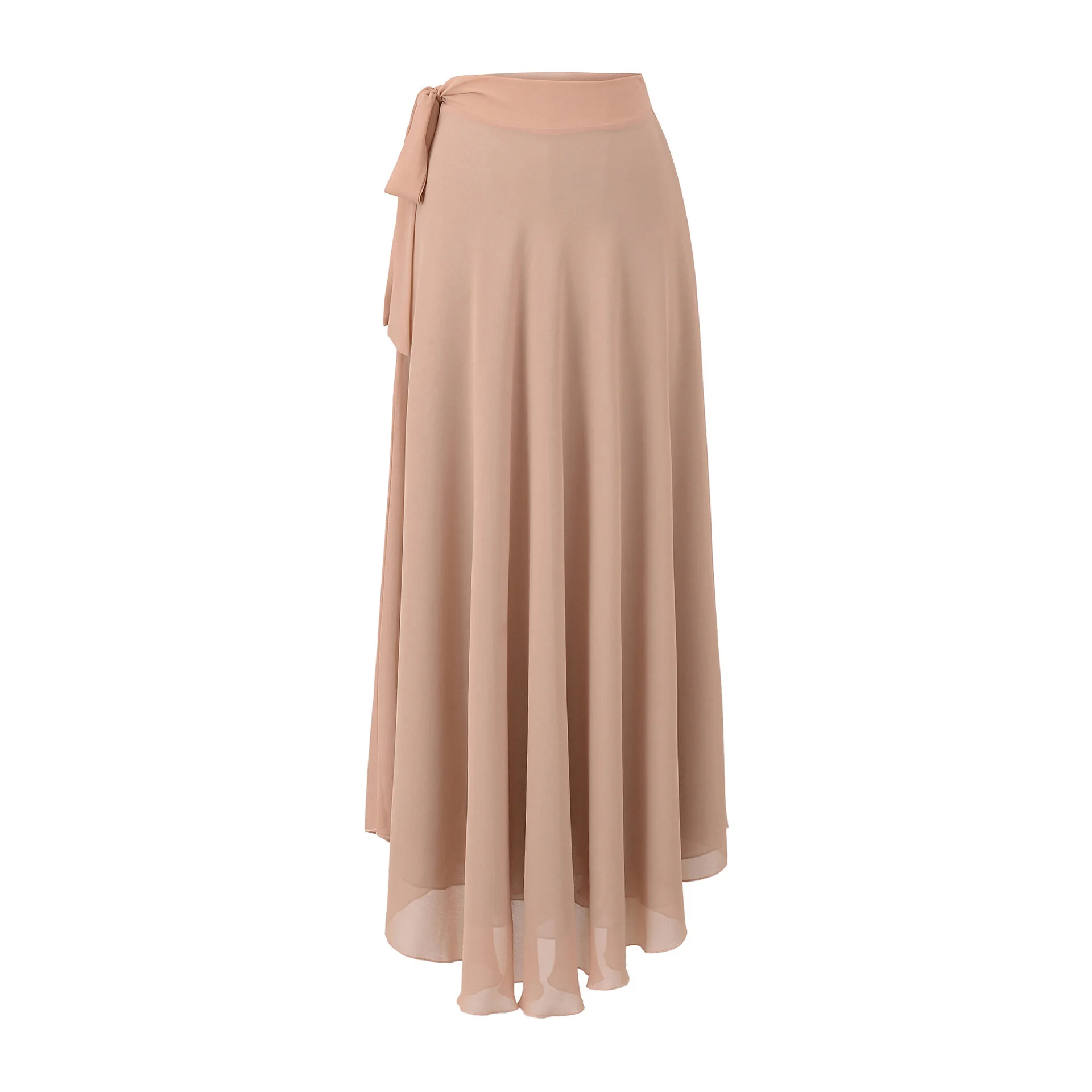

French Style Solid Color Long Skirt Elegant Flowing Half Skirt For Women Autumn High Waist Tie Ruffled Irregular Long Skirt 6Z5D
