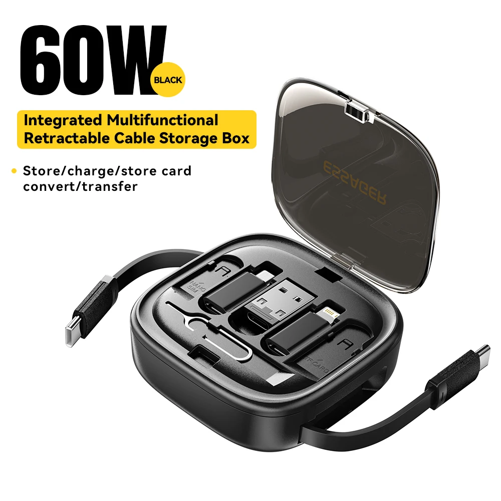 Essager PD 60 W USB-C-Kabel, schnelles Aufladen, Typ C, Mikro-Beleuchtungskabel für iPhone, Xiaomi, Samsung, Datenkabel mit Halter, Aufbewahrungsbox