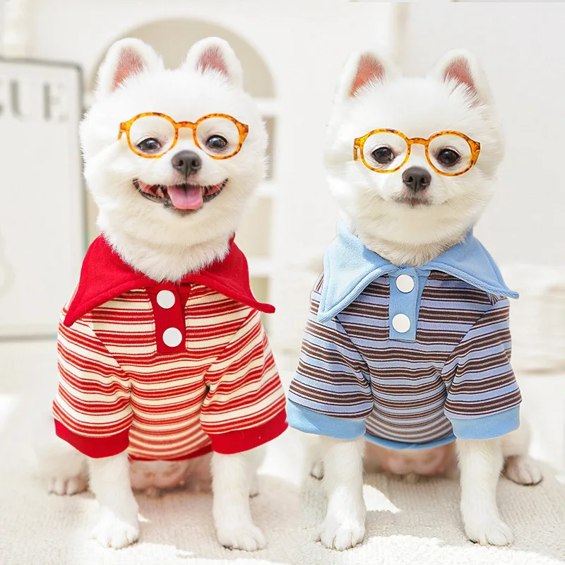 

Cute Pet Clothing Supplies for Outdoor Outings Small Dog Comfortable and Soft Velvet Vest Stripped Cool Puppy Shirt Wholesale
