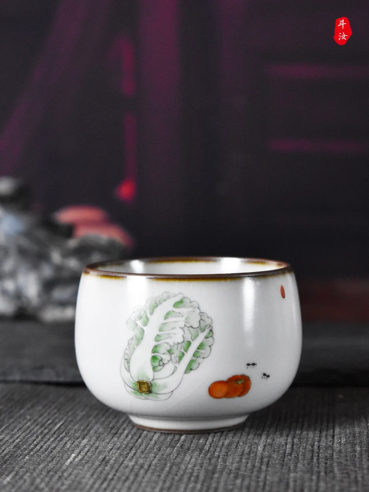 

Расписанная вручную чайная чашка из Цзиндэчжэня, серия BaiCaiTu, высококачественная студийная одиночная чашка, китайская чашка ручной работы для заваривания чая