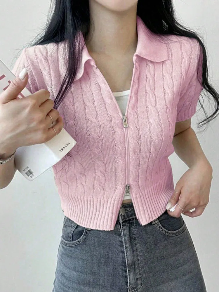 Maglione lavorato a maglia coreano Sle Chic Summer Ne da donna Nuovo cardigan con cerniera ort Sve accurato in vita 2025