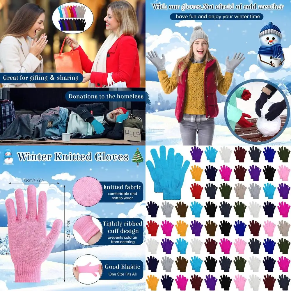 

100 упаковок теплых вязаных перчаток для мужчин и женщин — идеально подходят для зимы, благотворительных доганций оптом