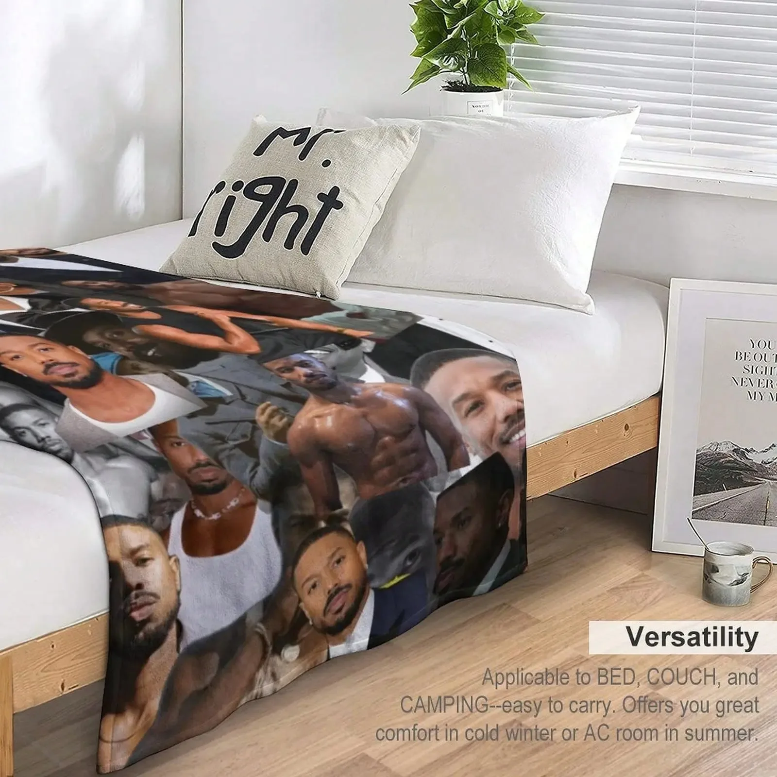 Customize 1PC Michael B Jordan Character Printed Flannel Blanket - Wrinkle-Resistant, Durable, Bedroom Suitable, Ideal for Dormi view 5