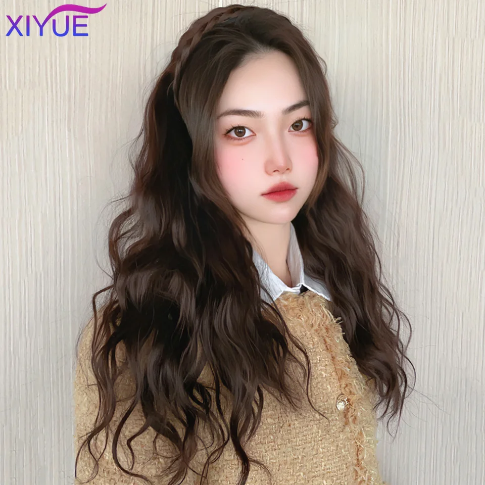 XIYUE-peluca larga sintética Lolita twist-drill, Media Diadema con banda para el cabello, Clip esponjoso, extensión de cabello, rizado recto sin costuras