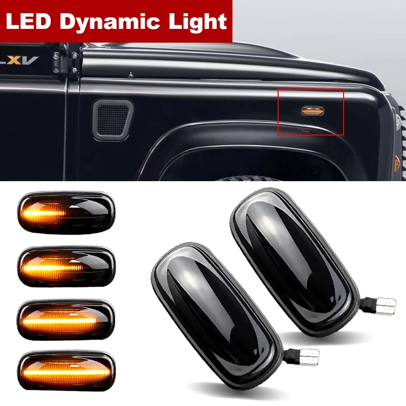 

2PCS For Land Rover Discovery 2 99-04 Freelander 1 02-05 Defender 07-15 Smoked LED Side Marker Lamp Dynamic Turn Signal Light