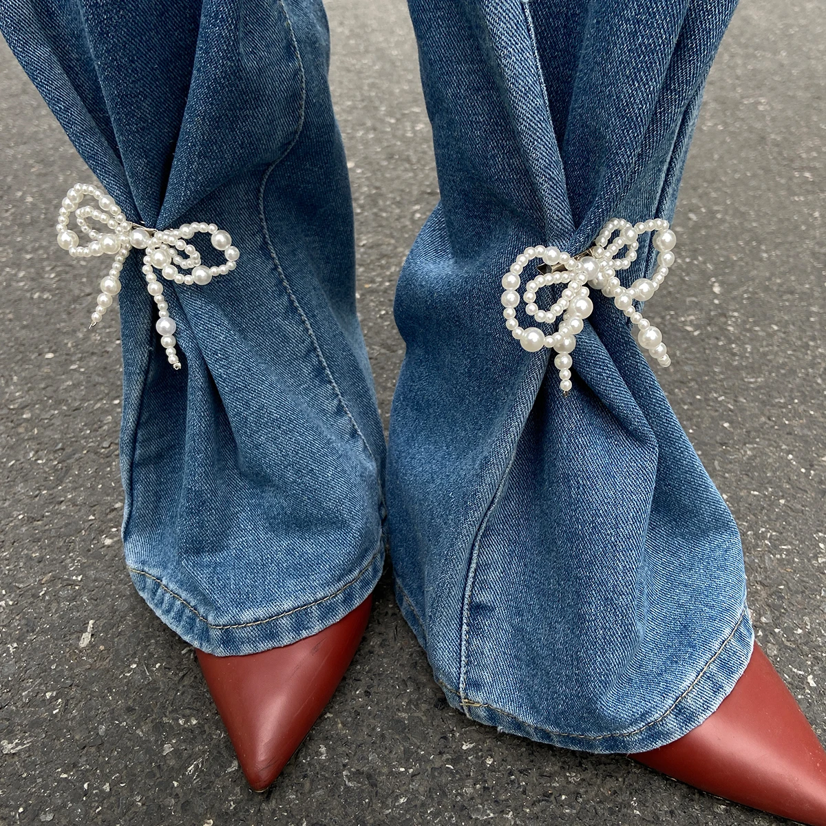 Ingemark 1 Paar Boho-Fußkettchen mit Imitationsperlen, Schleife, Kette für Damen, exquisite, elegante High Heels, Sandale, Knöchelkette, Modeschmuck