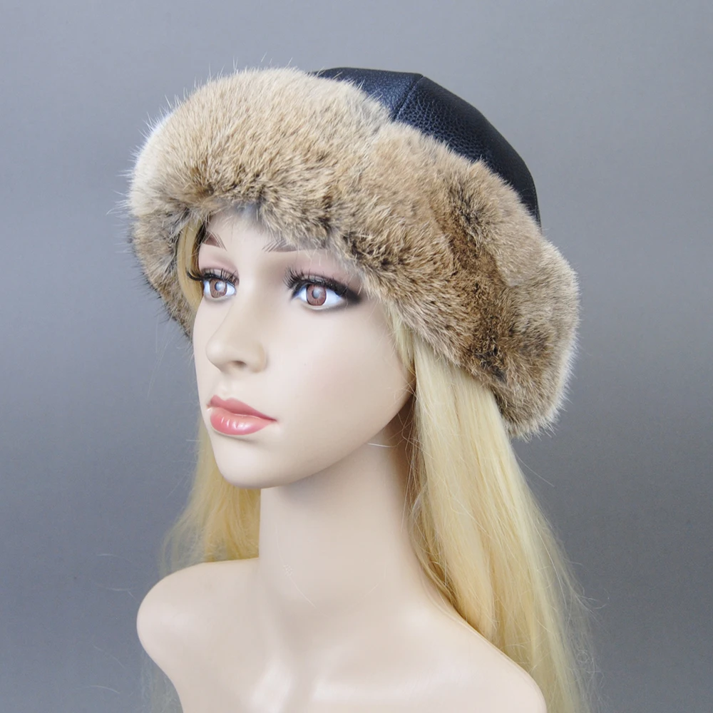 Nieuwe Collectie Vrouwen 100% Natuurlijke Konijnenbont Bomber Hoeden Winter Russische Vrouwen Warme Echte Schapenvacht Lederen Hoed Mannelijke Echt bont Caps