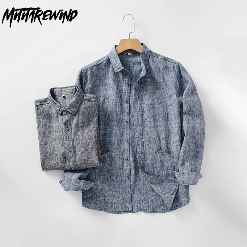 

Top Grade 95% Linen Shirts Men Daily Casual Loose Long Sleeve Shirt Male Simple Versatile Tops Japanese Simple Fashion Wearing