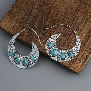 Hoa tai nước mắt màu bạc, hoa tai tròn màu xanh quý, đồ trang sức thủ công độc đáo 6 Bán bạc chính Bali 925 - 1