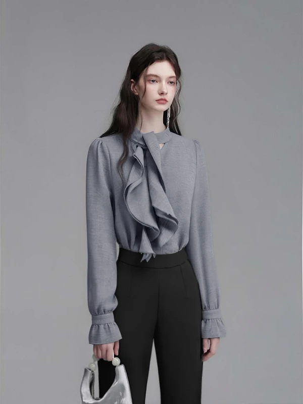 

Dynamic Aesthetic Fashion Belted Long Trousers Two-Piece Set Spring 2026 Leiyiao Women's Polyester Fiber round Neck Pullover