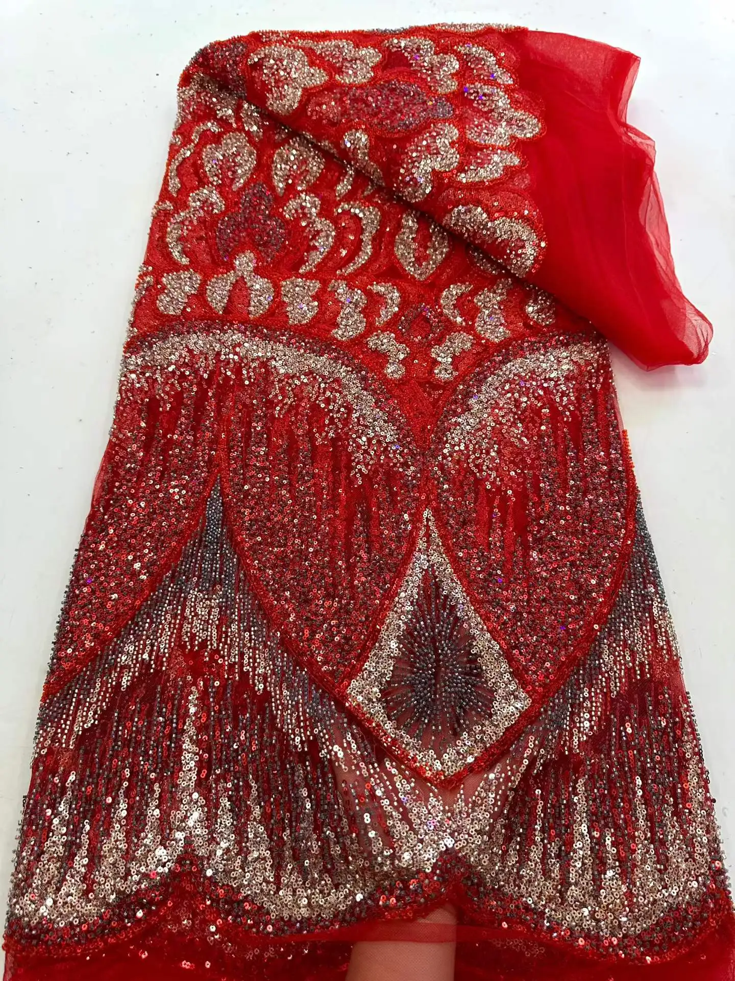 

Роскошная африканская тяжелая кружевная ткань с бисером, 5 ярдов, французское кружево с пайетками 2026, нигерийская вышивка, тюлевое кружево для свадебного платья