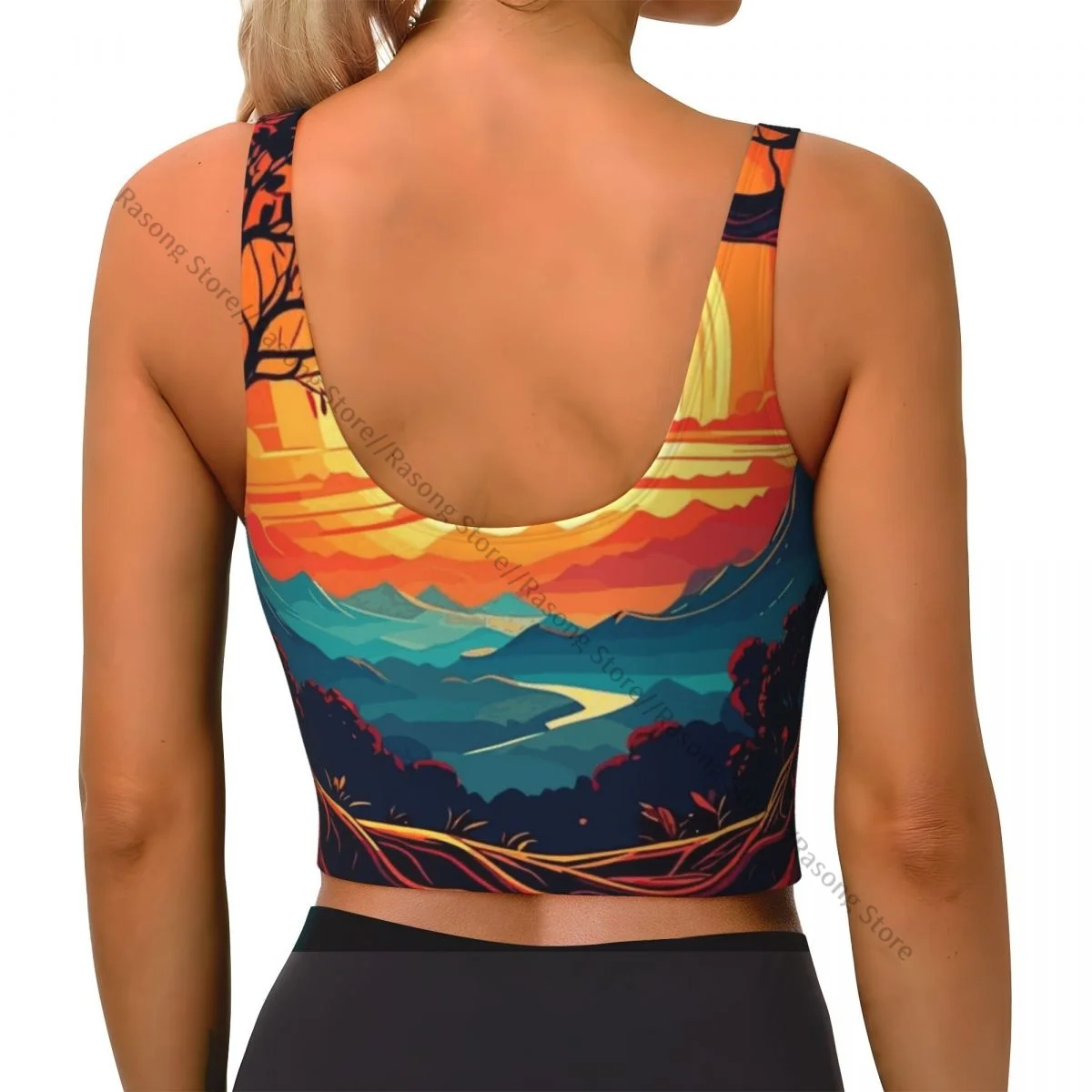 Yoga Vest Women Gym Sports Crop Tops Fiery Sunset Streetwear Workout Breathable Tank Top Female