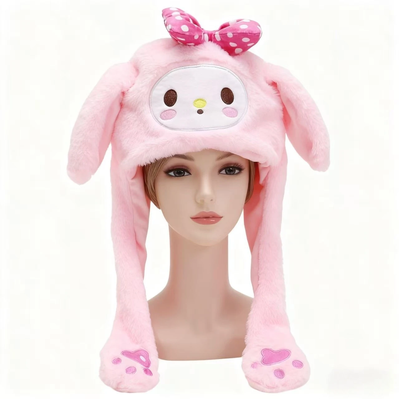 

Hot Sale Sanrio My Melody Ear Moving Up Cap Pink Women Girls Funny Hat Rabbits Ears Plush Winter Lovely Hat
