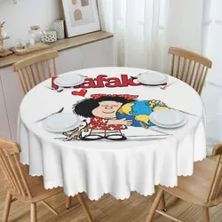 Mafalda World And Her Puppy Round Tablecloths 60 Inches Quino Comic Cartoon Table Cover for Kitchen Table Cloth