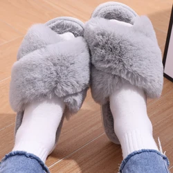 Comwarm Women's Cross Band Fuzzy Slippers Fluffy Open Toe House Slippers Cozy Plush Bedroom Shoes Indoor Outdoor Fur Sandals