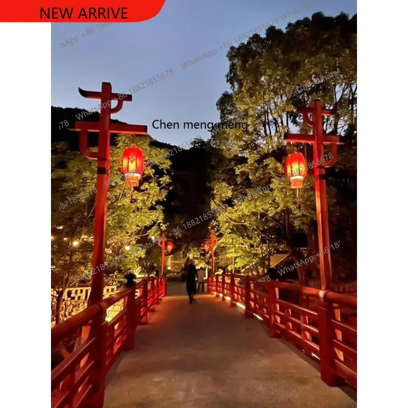 Waterproof courtyard outdoor street light Red lantern High pole outdoor landscape light Scenic Chinese style decorative light