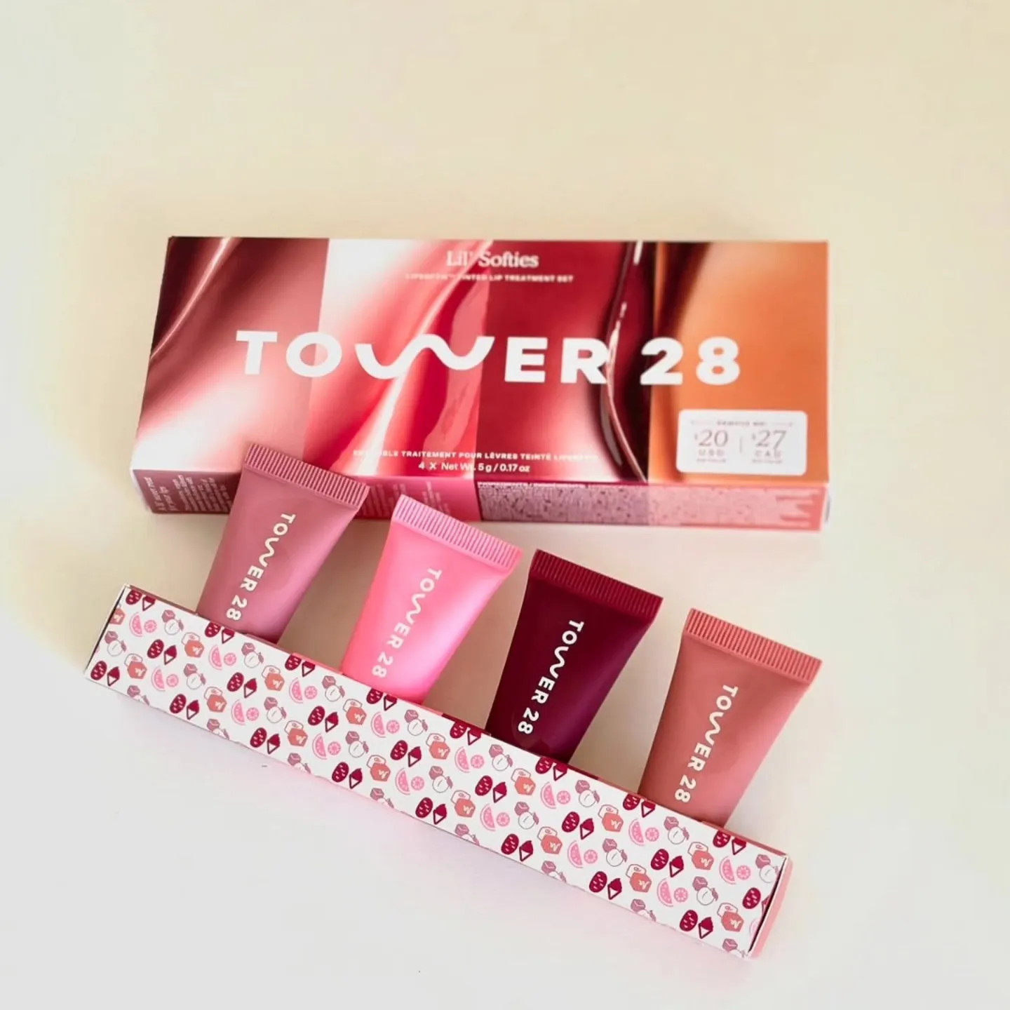 4 pièces 5g tour 28 beauté Mini Lil' Softies ensemble de traitement des lèvres pastèque sucre prune vanille marque originale ensemble de soin des lèvres coloré