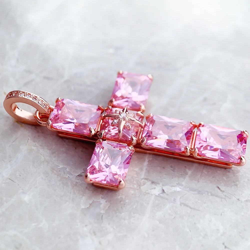 Pendant Rose Color Stone Cross Brand Fashion Trendy Jewelry Europe 925 Sterling Silver Gift For Woman