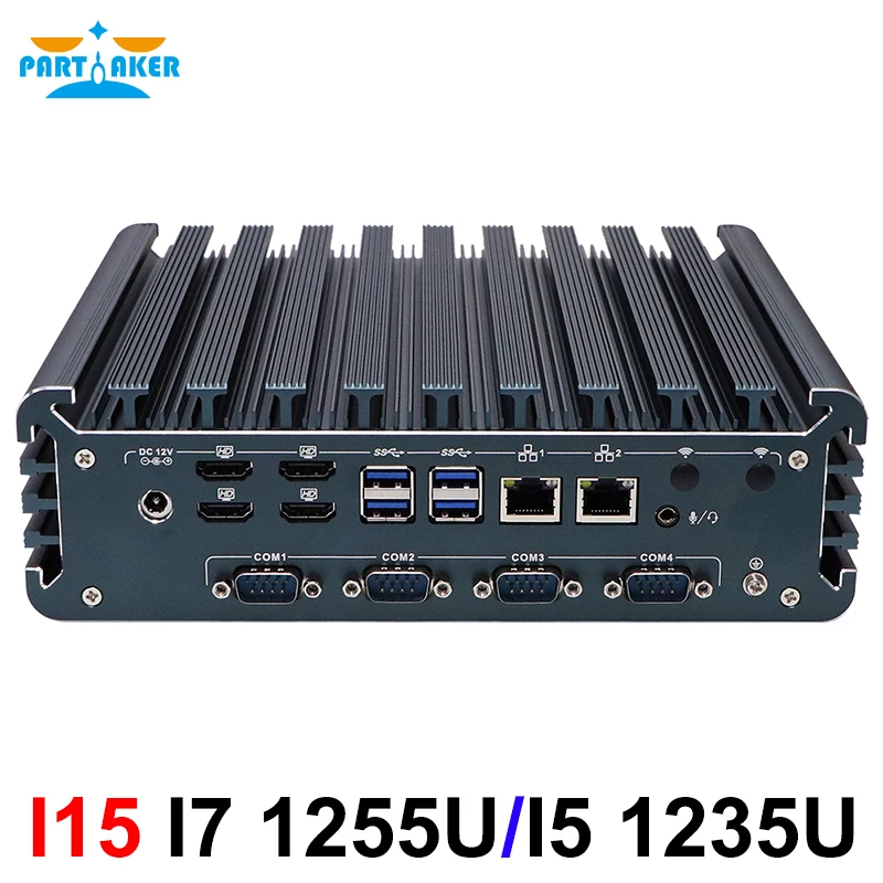 Partaker Industrial Computer 12th Gen I7 1255U I5 1235U Win11 Pro Dual Nic 4 x HD Display X86 Fanless Linux Mini PC