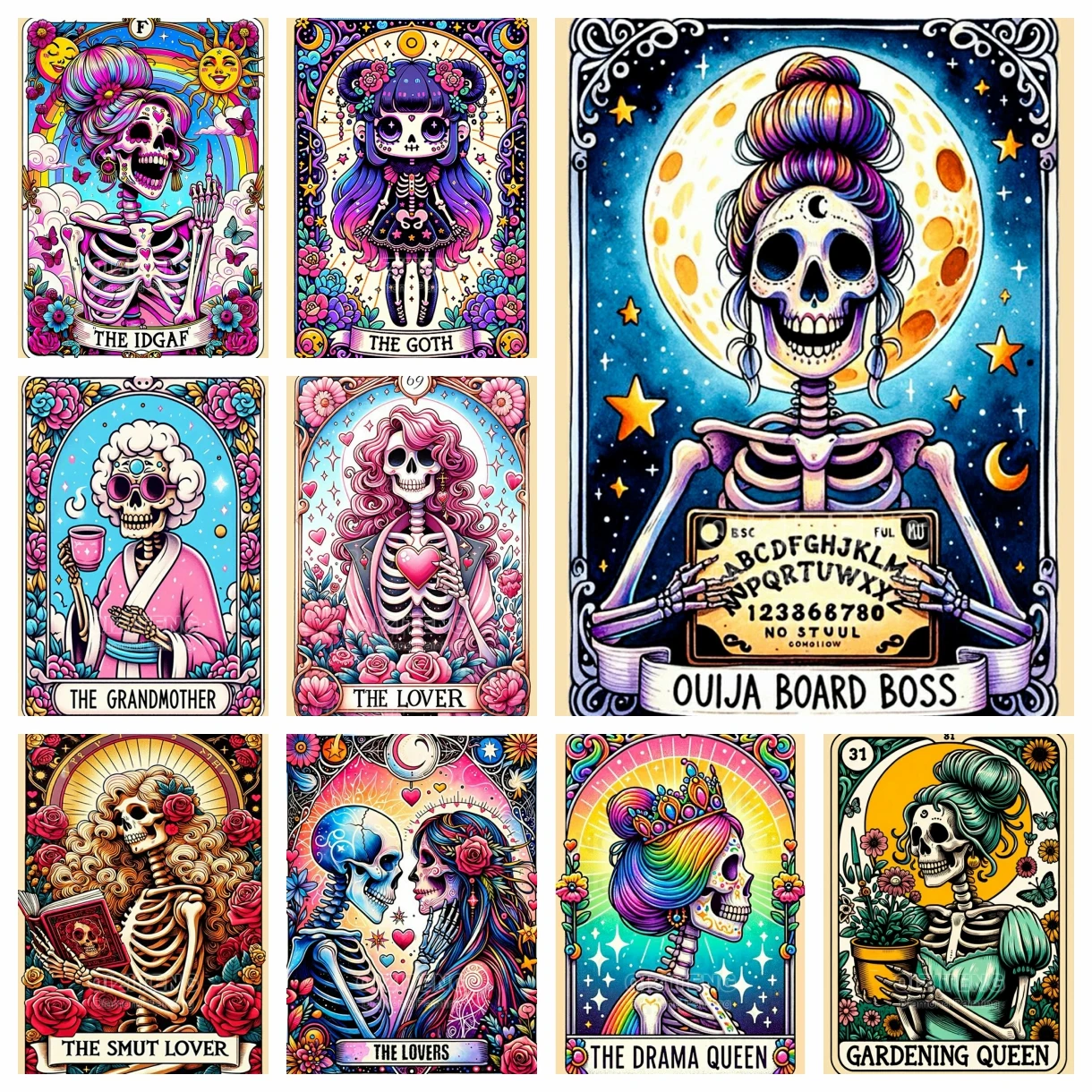5D DIY Totenkopf-Mädchen Kunst Diamantmalerei Tarot Totenkopf-Frau Mosaik Kreuzstich-Set Strass Dekorative Malerei