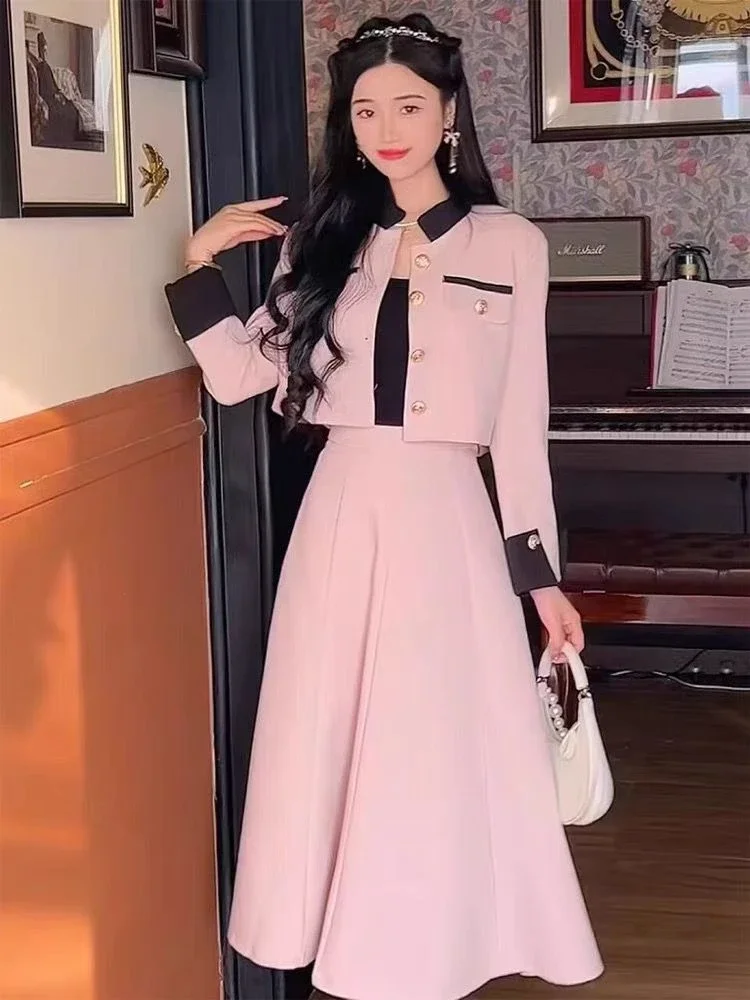 French Classic Style Socialite Elegant Two-piece Set 2025 Autumn Winter New Fashion Long sleeves Jacket + Maxi Skirt Suits Women