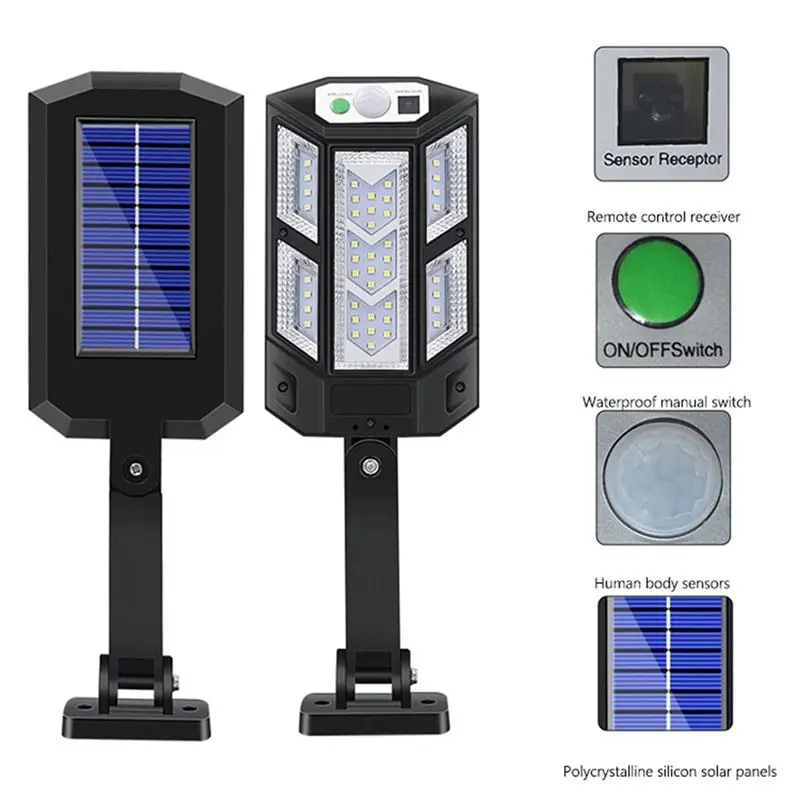 AA94-Irradiation 500㎡ Solar Light For Outdoor Sunlight Motion Sensor IP65 Waterproof Garden Street Wall External Solar Lamp