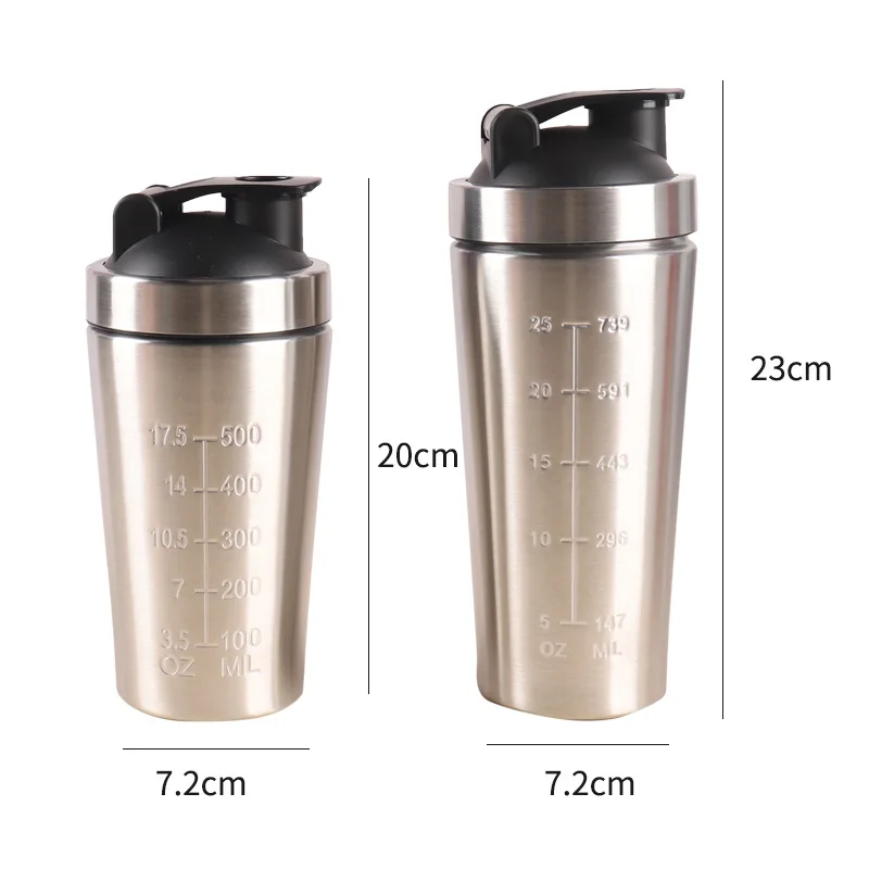 500ML/750ML Stainless Steel Protein Powder Shaker Bottle with Steel Ball and Scale Leak Proof Gym Fitness Sport Whey Shakes Cup - view 2