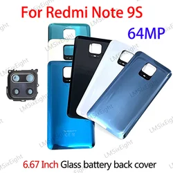 Note9s vidro para xiaomi redmi note 9s 64mp bateria capa traseira tampa da porta painel escudo câmera caixa de vidro substituição