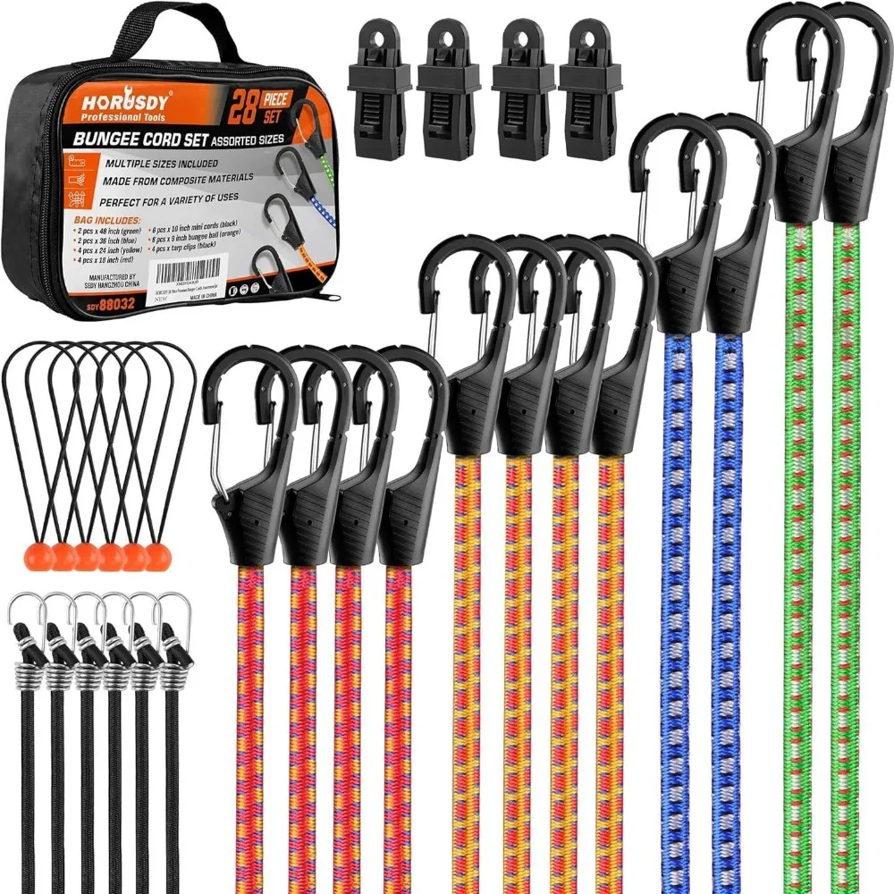 

A Set Premium Circular Rubber Bungee Cords Assortment High Elasticity Multi-Purpose Canopy Tarp Ball Ties Tarp Clips Motorcycle
