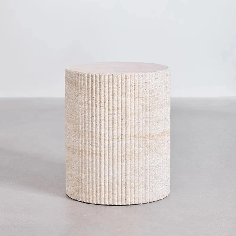 Magnesium Faux Travertine Round Pedestal, Mid Century Roman Column Side Table, Homestay Hotel Cafe Coffee Stand, Small End Stool