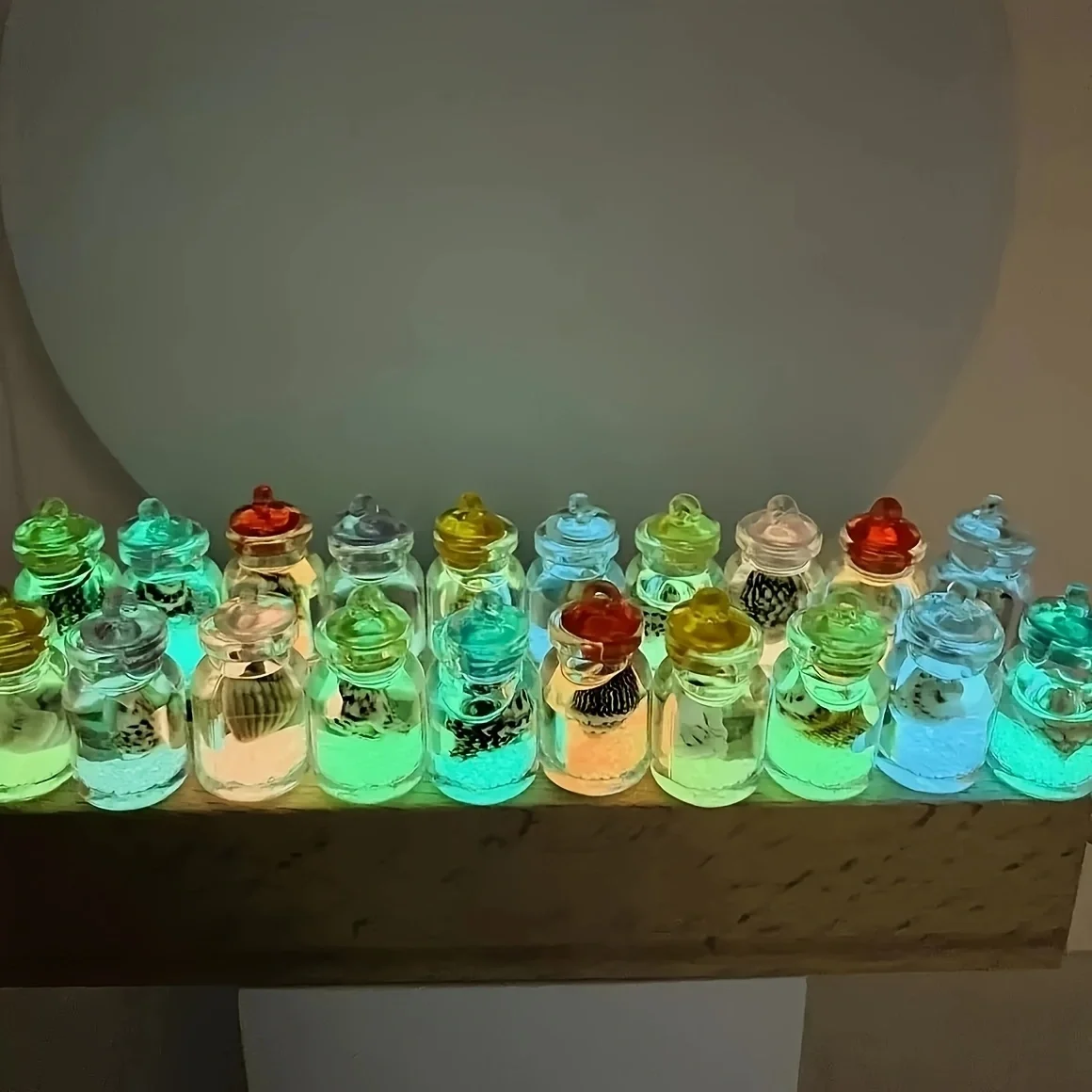 محارات مضيئة في زجاجات زجاجية شفافة، زجاجة انجراف على شكل محارة نجم البحر المحيطي مناسبة لعيد الميلاد ورأس السنة الجديدة