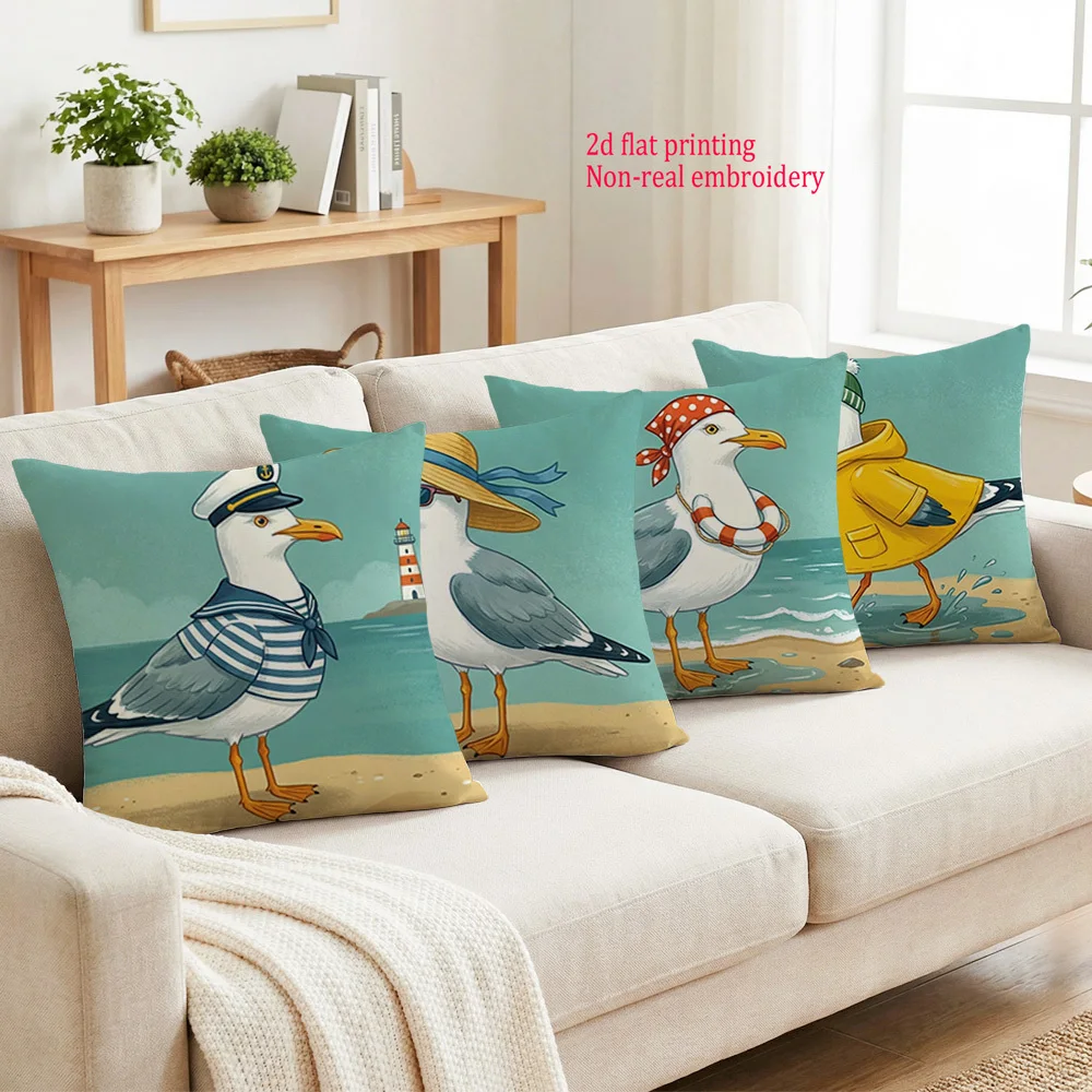 1/4pcs Vintage Coastal Seagull Pirate Throw Pillow Cover Home farmhouse outdoor decoration cushion cover