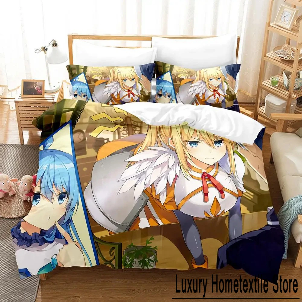 KonoSuba Bedding Set Cartoon Anime three-piece set Adult Kid Bedroom Duvet cover Sets 3D Print Kawaii Girls king size bed sets