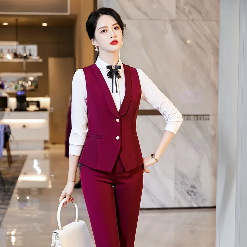 

Women's Waistcoat Suit, Work Clothes, Hotel, Beauty Salon, Beautician Front Desk, Labor Suit, Autumn, 2 Pcs