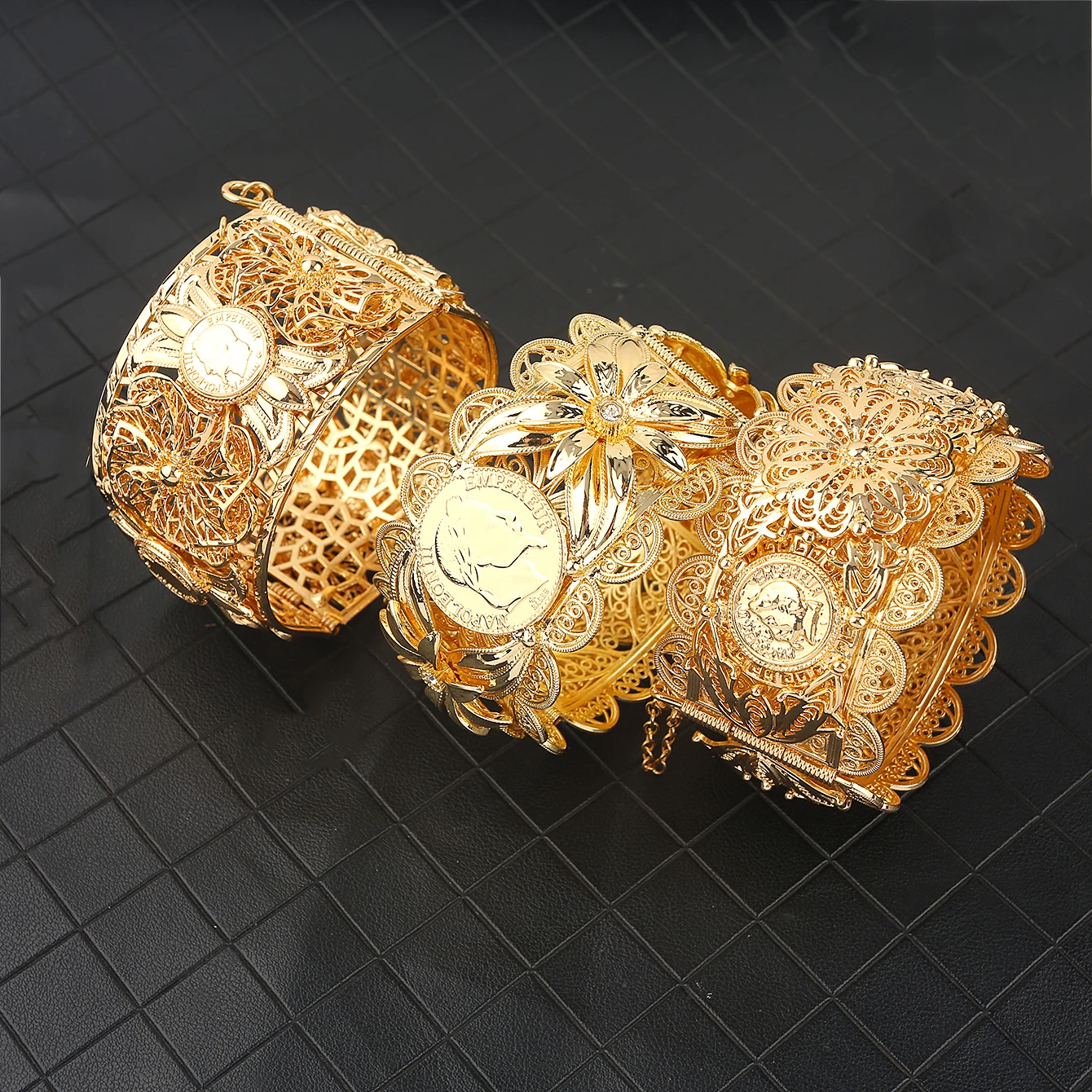 Grand bracelet plaqué or pour femme, style arabe Dubaï, pièce de monnaie Napoléon, bijoux de luxe, accessoires de mode