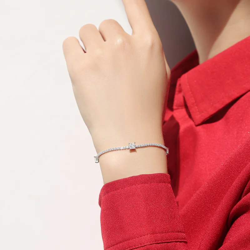 S925 silver moissanite square bracelet women's fashion hand jewelry Dream Shadow Starlight new live broadcast volume is large,