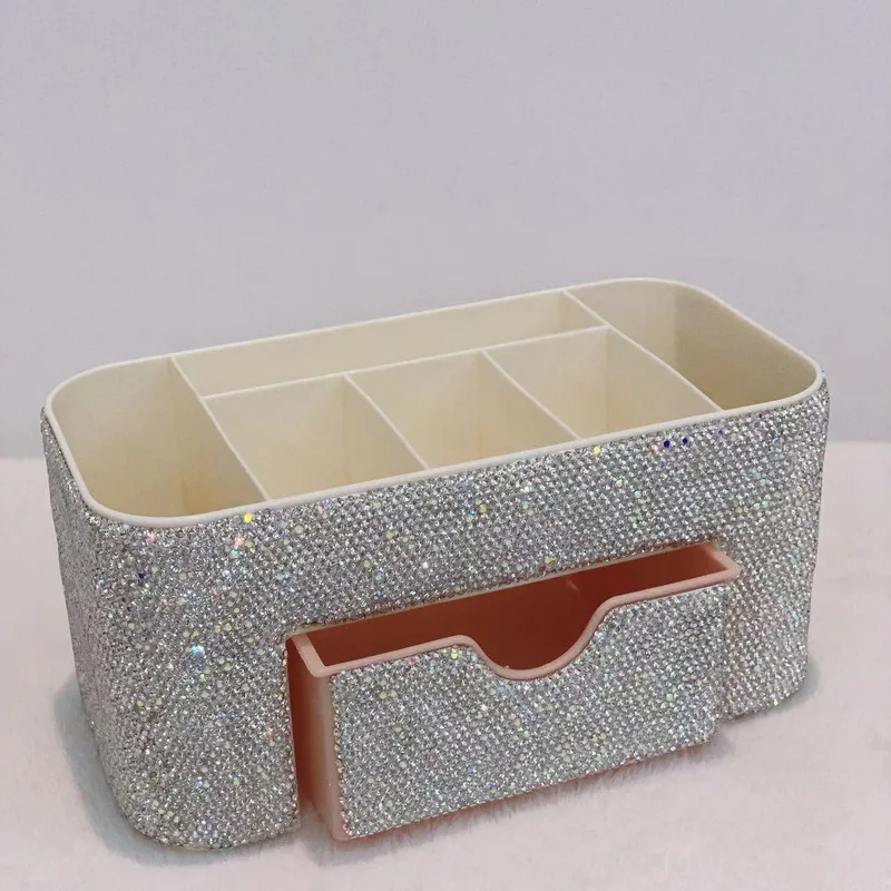 Diamond-Encrusted Fashionable Multi-Layer Cosmetic Storage Box High-Appearance-Level Multi-Functional Organizer for Beauty Essen