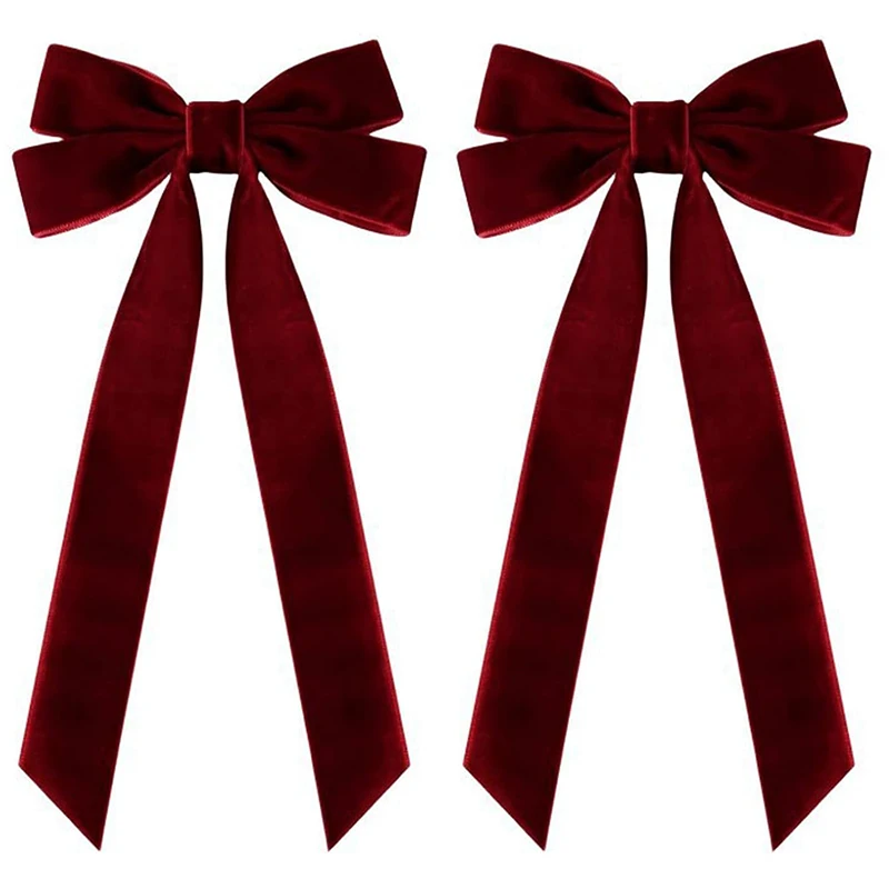 3/5/10Pcs 23CM Burgundy Velvet Ribbon Bow Christmas Tree Ornaments For Home Decor Party Front Door Wreath Holiday Decoration