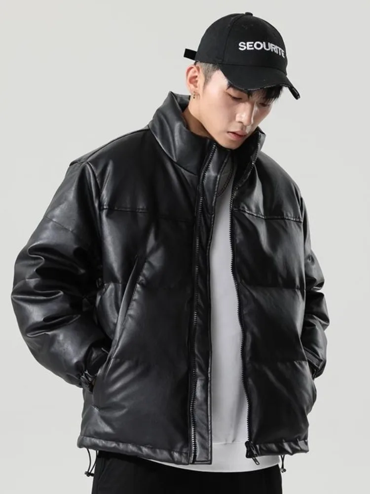 

New Men's Thiened ort PU Leather Cotton Jaet Casual Versatile Outerwear Faionable Urban Sle Stand Collar Color